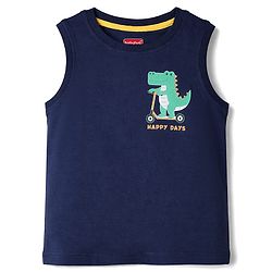 Babyhug Cotton Knit T-Shirt Sleeveless Round Neck Crocodile Print Multi Color 6-9 Months