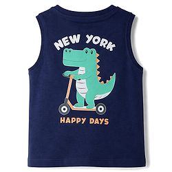 Babyhug Cotton Knit T-Shirt Sleeveless Round Neck Crocodile Print Multi Color 6-9 Months
