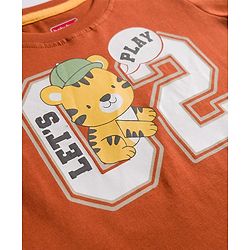 Babyhug Cotton Knit Half Sleeves T-Shirt With Tiger Print - Multicolor