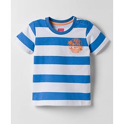 Babyhug Cotton Knit Half Sleeves T-Shirt with Stripes & Tiger Graphics - Multicolor