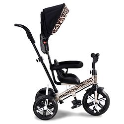 Babyhug Little Leopard Tricycle for Kids with Parental Push Handle & Canopy Toddler Ride-On Trike with Safety Harness BIS Certified Seat with High Backrest Foldable Footrest Anti-Slip Pedals - Beige
