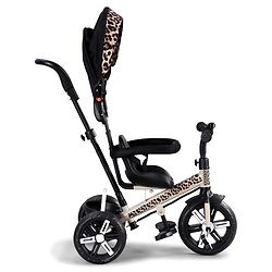 Babyhug Little Leopard Tricycle for Kids with Parental Push Handle & Canopy Toddler Ride-On Trike with Safety Harness BIS Certified Seat with High Backrest Foldable Footrest Anti-Slip Pedals - Beige