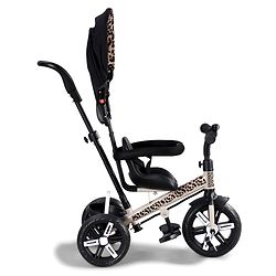 Babyhug Little Leopard Tricycle for Kids with Parental Push Handle & Canopy Toddler Ride-On Trike with Safety Harness BIS Certified Seat with High Backrest Foldable Footrest Anti-Slip Pedals - Beige