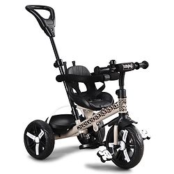 Babyhug Little Leopard Tricycle for Kids with Parental Push Handle & Canopy Toddler Ride-On Trike with Safety Harness BIS Certified Seat with High Backrest Foldable Footrest Anti-Slip Pedals - Beige