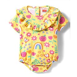 Babyhug 100% Cotton Knit Half Sleeves Onesie with Tropical Theme Print - Yellow