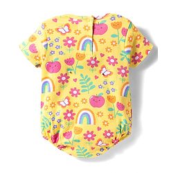 Babyhug 100% Cotton Knit Half Sleeves Onesie with Tropical Theme Print - Yellow