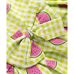 Babyhug Seer Sucker Woven Sleeveless Frock with Watermelon Print & Sling Bag Bow Applique  - Green