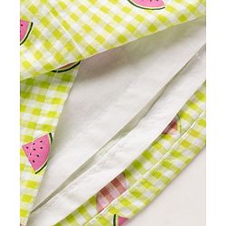 Babyhug Seer Sucker Woven Sleeveless Frock with Watermelon Print & Sling Bag Bow Applique  - Green