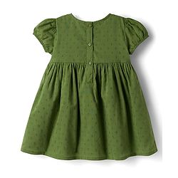 Babyhug 100% Cotton Woven Half Sleeves Flared Frock & Bloomer With Floral Embroidery - Green