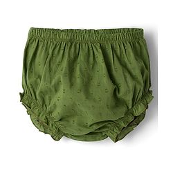 Babyhug 100% Cotton Woven Half Sleeves Flared Frock & Bloomer With Floral Embroidery - Green