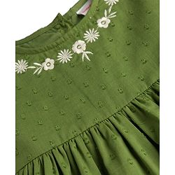 Babyhug 100% Cotton Woven Half Sleeves Flared Frock & Bloomer With Floral Embroidery - Green