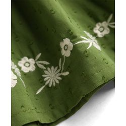 Babyhug 100% Cotton Woven Half Sleeves Flared Frock & Bloomer With Floral Embroidery - Green
