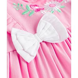 Babyhug Poplin Woven Frock &  Bloomer With Headband Floral Print & Applique - Pink