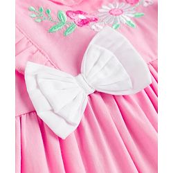 Babyhug Poplin Woven Frock &  Bloomer With Headband Floral Print & Applique - Pink