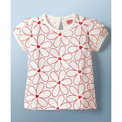 Babyhug Cotton Knit T-Shirts with Graphics & Floral Print Round Neck Half Sleeves Multi Color 6-9 Months Pack of 2