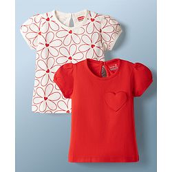 Babyhug Cotton Knit T-Shirts with Graphics & Floral Print Round Neck Half Sleeves Multi Color 6-9 Months Pack of 2
