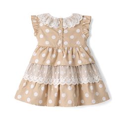 Babyhug Cotton Woven Half Sleeves Polka Dots Printed Frock With Bloomer - Beige