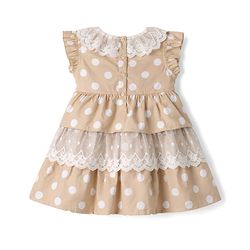 Babyhug Cotton Woven Half Sleeves Polka Dots Printed Frock With Bloomer - Beige