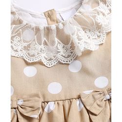 Babyhug Cotton Woven Half Sleeves Polka Dots Printed Frock With Bloomer - Beige