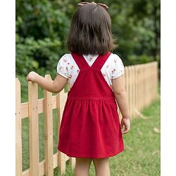 Babyhug Corduroy Woven Half Sleeves T-Shirt & Frock with Floral Print &  Heart Patch - Red