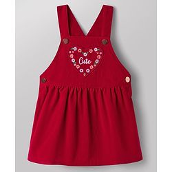 Babyhug Corduroy Woven Half Sleeves T-Shirt & Frock with Floral Print &  Heart Patch - Red