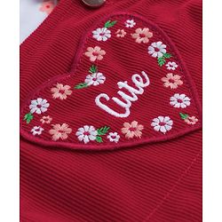 Babyhug Corduroy Woven Half Sleeves T-Shirt & Frock with Floral Print &  Heart Patch - Red