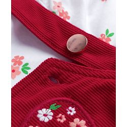 Babyhug Corduroy Woven Half Sleeves T-Shirt & Frock with Floral Print &  Heart Patch - Red