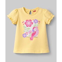 Babyhug Cotton Knit Half Sleeves T-Shirt With Floral & Bird Print - Multicolor