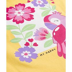 Babyhug Cotton Knit Half Sleeves T-Shirt With Floral & Bird Print - Multicolor