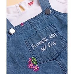 Babyhug 100% Cotton Woven Half Sleeves Floral Embroidered Frock With Inner Tee - Blue