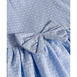 Babyhug Mesh Textured Woven Half Sleeves Polka Dots Printed Frock With Inner Tee & Bow Applique - Light Blue