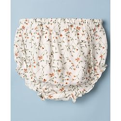 Babyhug Cotton Woven Flutter Sleeves Floral Printed Frock With Bloomer - OffWhite