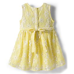 Babyhug Cotton Woven Sleeveless Floral Embroidered Frock with Lace Detailing - Yellow