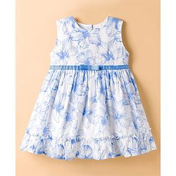 Babyhug 100% Cotton Woven Sleeveless Floral Printed Frock - White