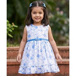 Babyhug 100% Cotton Woven Sleeveless Floral Printed Frock - White