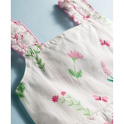 Babyhug Poplin Woven Sleeveless Frock With Floral Print - White