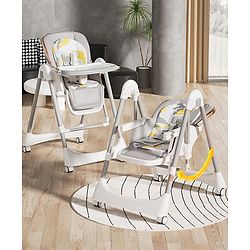 Babyhug Giggle Glide High Chair & Swing - Beige| 3-in-1 Convertible Design| Adjustable Height & Recline| Dual Food Tray| 5-Point Safety Harness| Foldable & Portable| 6 Months to 5 Years
