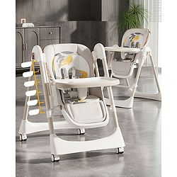 Babyhug Giggle Glide High Chair & Swing - Beige| 3-in-1 Convertible Design| Adjustable Height & Recline| Dual Food Tray| 5-Point Safety Harness| Foldable & Portable| 6 Months to 5 Years