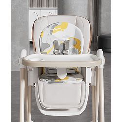 Babyhug Giggle Glide High Chair & Swing - Beige| 3-in-1 Convertible Design| Adjustable Height & Recline| Dual Food Tray| 5-Point Safety Harness| Foldable & Portable| 6 Months to 5 Years