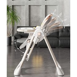 Babyhug Giggle Glide High Chair & Swing - Beige| 3-in-1 Convertible Design| Adjustable Height & Recline| Dual Food Tray| 5-Point Safety Harness| Foldable & Portable| 6 Months to 5 Years