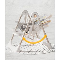 Babyhug Giggle Glide High Chair & Swing - Beige| 3-in-1 Convertible Design| Adjustable Height & Recline| Dual Food Tray| 5-Point Safety Harness| Foldable & Portable| 6 Months to 5 Years