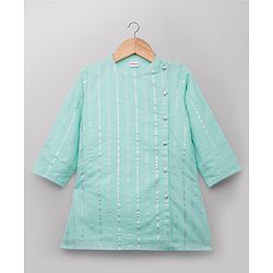 Babyhug Cotton Woven Full Sleeves Striped Kurta & Pyjama Set - Aqua Blue