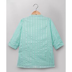 Babyhug Cotton Woven Full Sleeves Striped Kurta & Pyjama Set - Aqua Blue