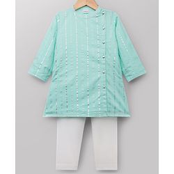 Babyhug Cotton Woven Full Sleeves Striped Kurta & Pyjama Set - Aqua Blue