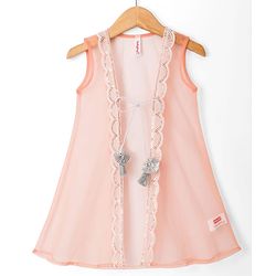 Babyhug Net Woven Sleeveless Floral Embroidered Choli Lehenga  & Jacket Set - Orange