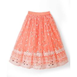 Babyhug Net Woven Sleeveless Floral Embroidered Choli Lehenga  & Jacket Set - Orange