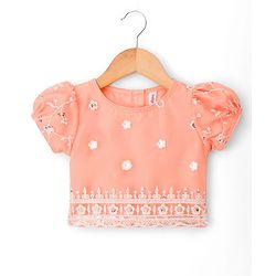 Babyhug Net Woven Sleeveless Floral Embroidered Choli Lehenga  & Jacket Set - Orange