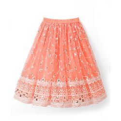 Babyhug Net Woven Sleeveless Floral Embroidered Choli Lehenga  & Jacket Set - Orange