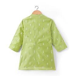 Babyhug Cotton Bled Woven Full Sleeves Kurta Dhoti Set with Floral Embroidery - Light Green