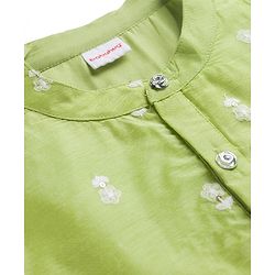 Babyhug Cotton Bled Woven Full Sleeves Kurta Dhoti Set with Floral Embroidery - Light Green